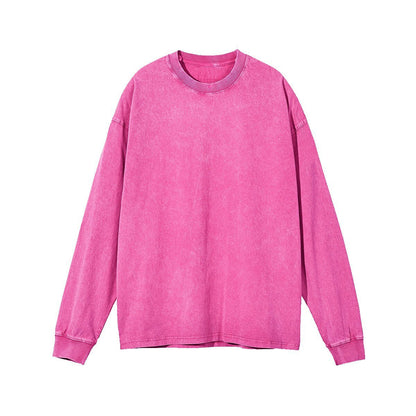 Camiseta holgada informal de manga larga con cuello redondo y color liso para mujer