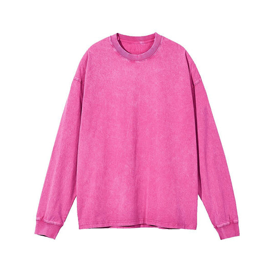 Camiseta holgada informal de manga larga con cuello redondo y color liso para mujer