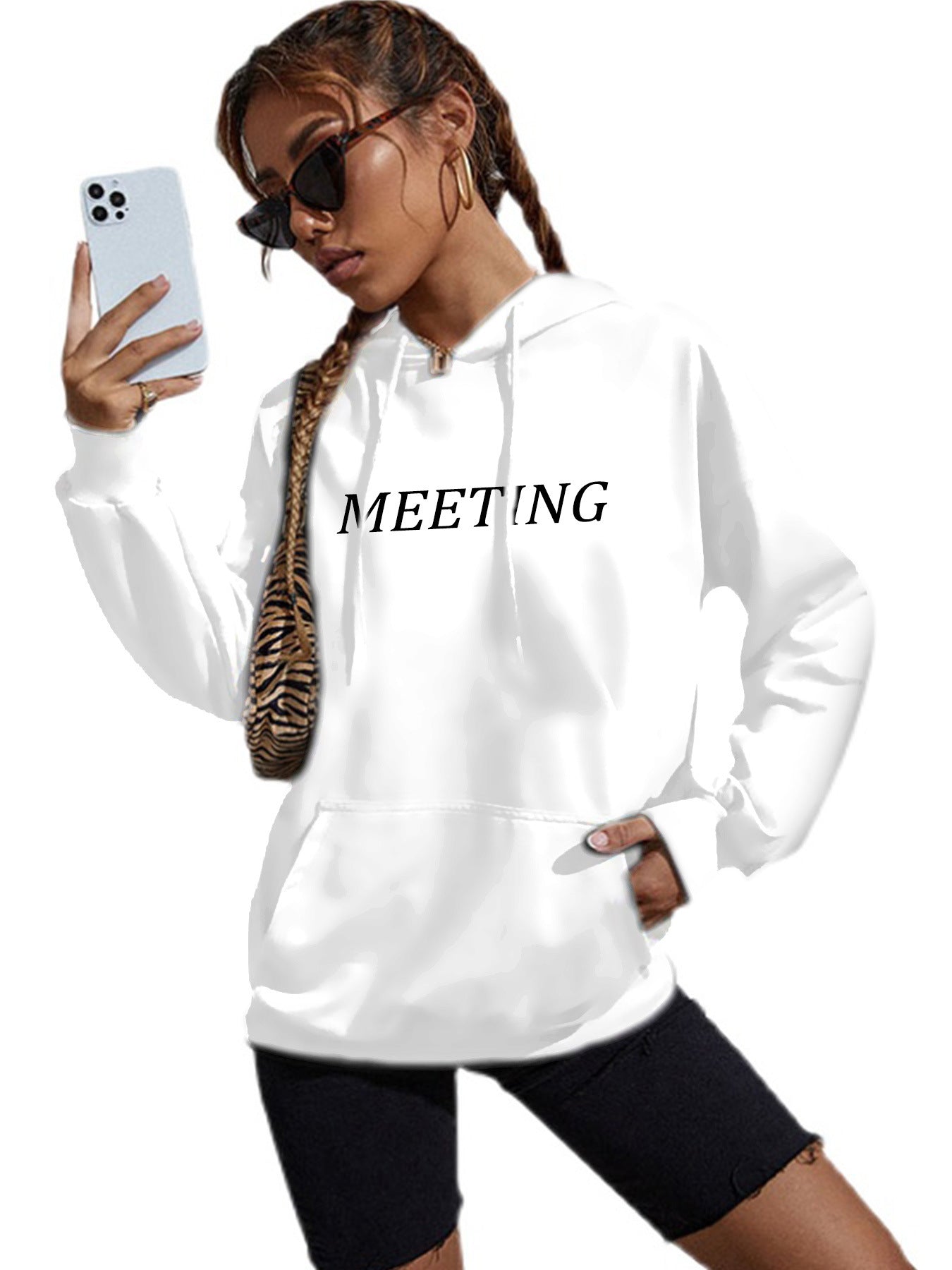 Sudadera con capucha de manga larga con estampado de letras informal a la moda para mujer