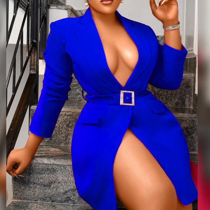 Women Fashion Casual Solid Color Long Sleeve Blazer Dress