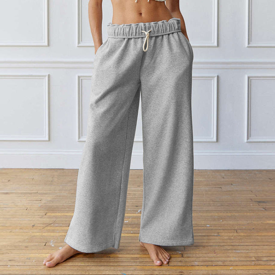 Women Fashion Casual Loose Drawstring Wide Leg Pants