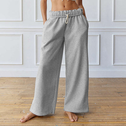 Women Fashion Casual Loose Drawstring Wide Leg Pants