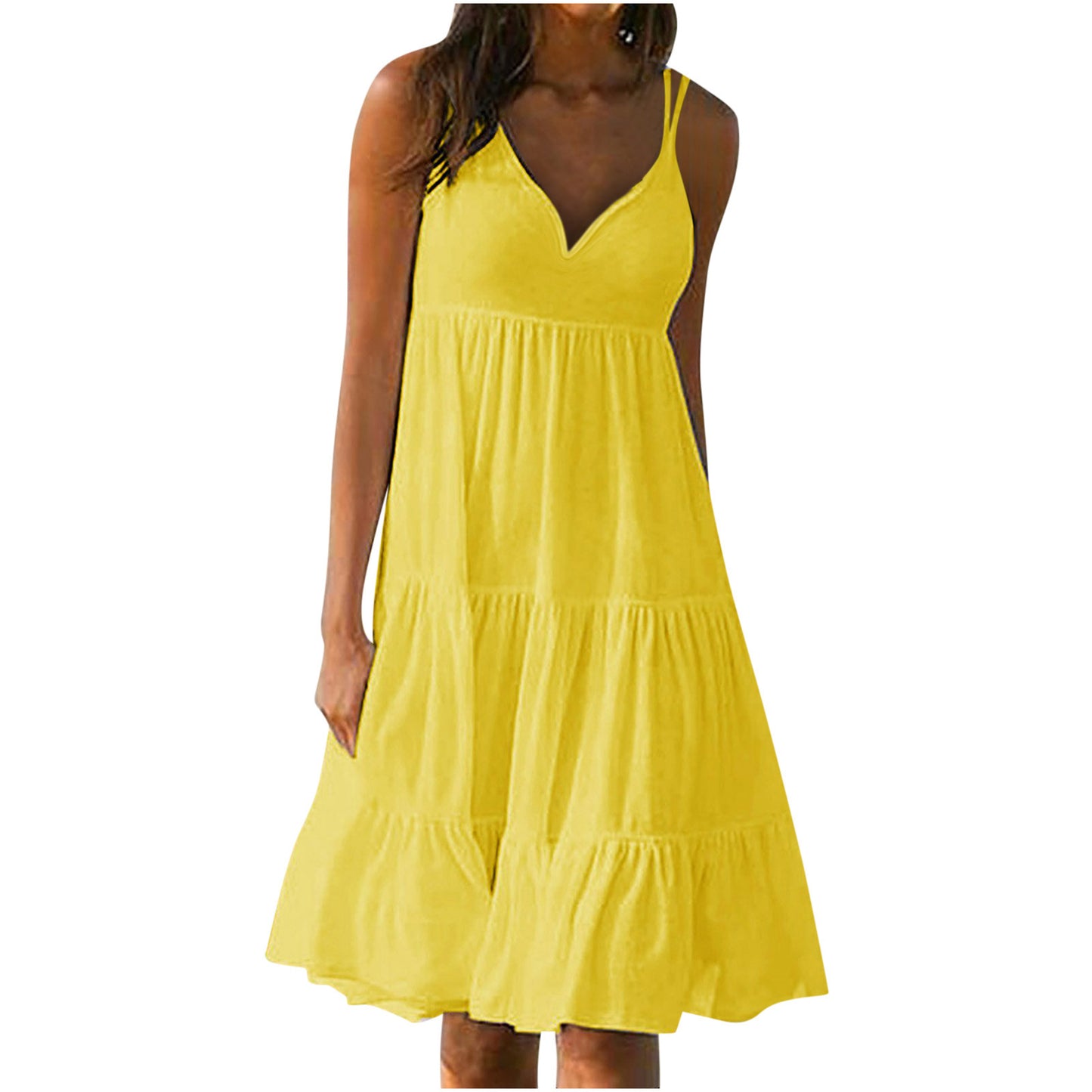 Vestido holgado informal de verano para mujer, con escote en V y tirantes finos, color liso