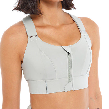 Women Casual Solid Color Yoga Zipper Plus Size Adjustable Sports Bra