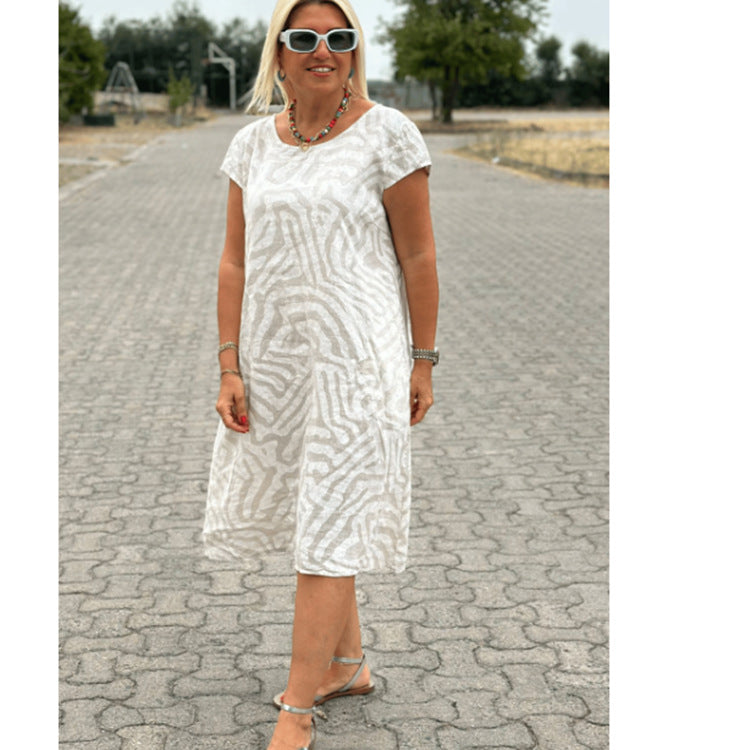 Summer Women Casual Loose Plus Size Leopard Multicolor Printed Short Sleeve Dress