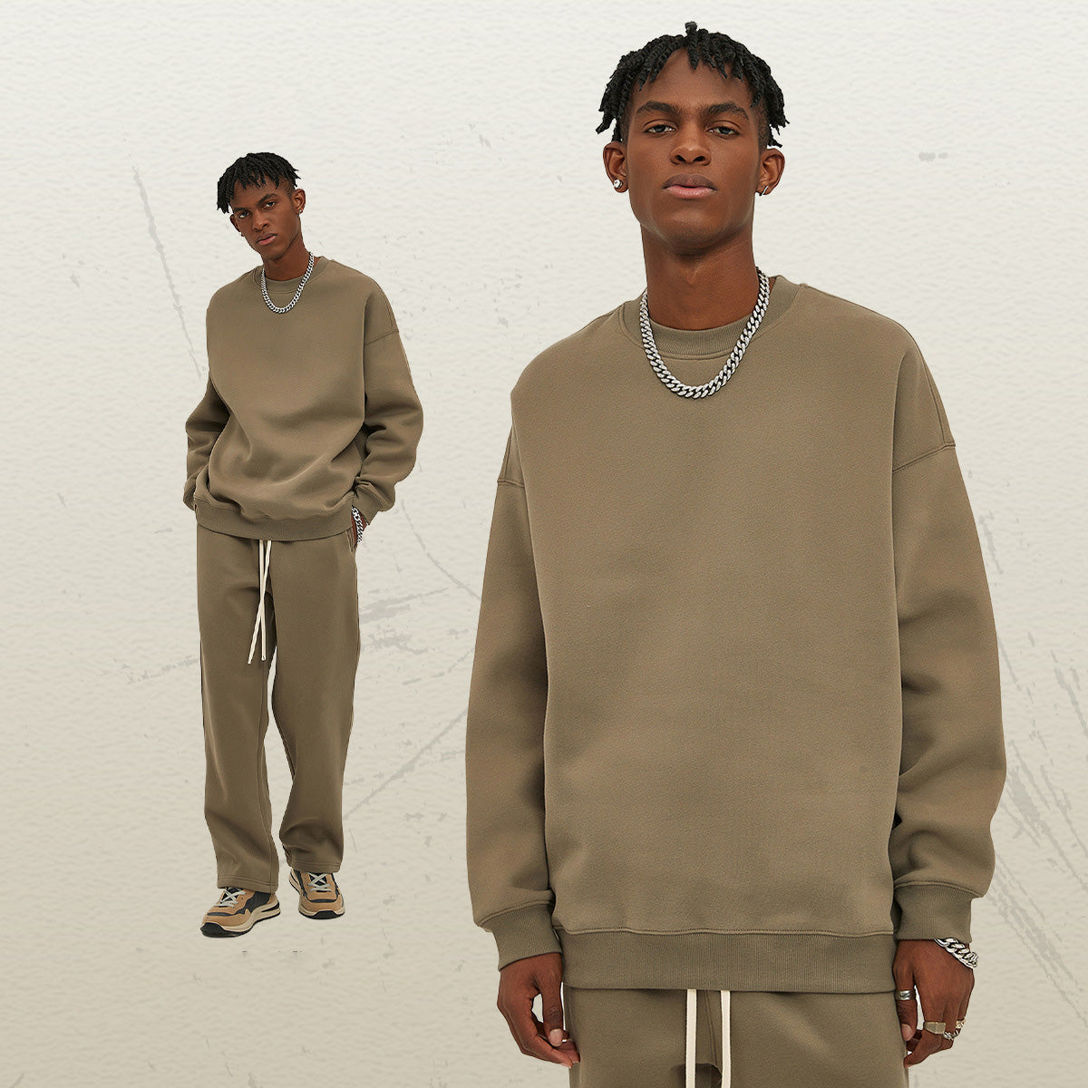 Sudadera gruesa con forro polar, holgada, informal, de color liso, a la moda para hombre