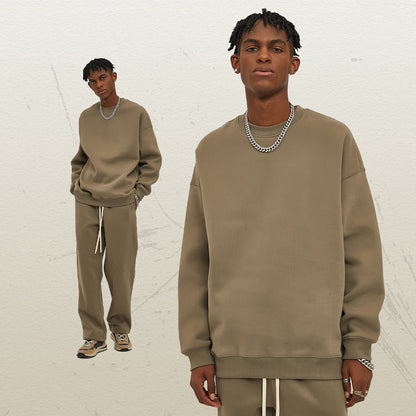 Sudadera gruesa con forro polar, holgada, informal, de color liso, a la moda para hombre