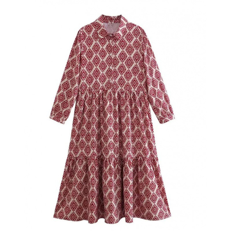 Vestido largo holgado con estampado geométrico estilo bohemio informal