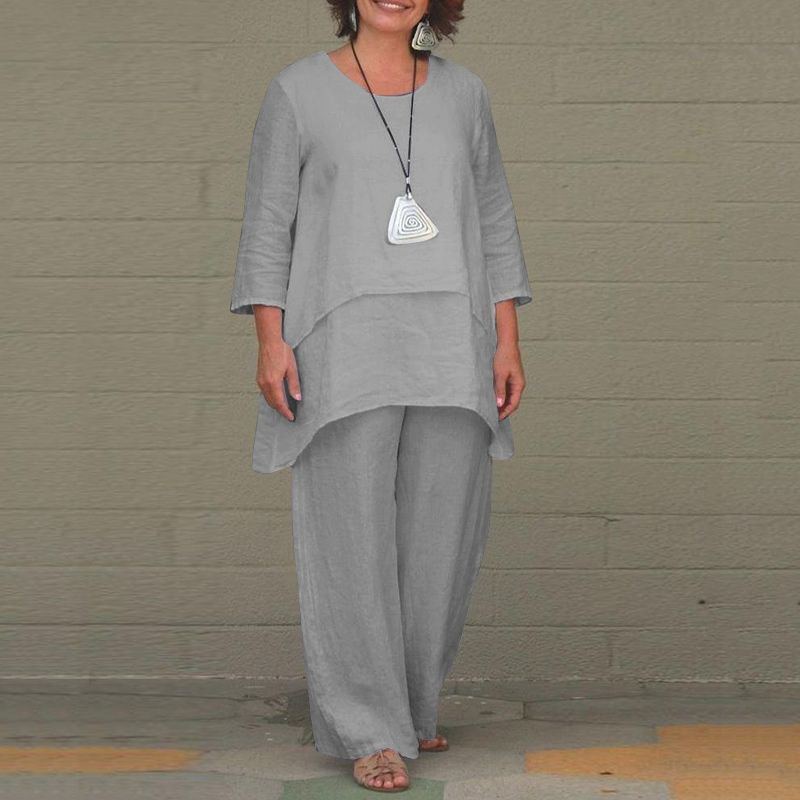 Conjunto de dos piezas para mujer, informal, de manga larga irregular, con pantalones anchos y talla grande