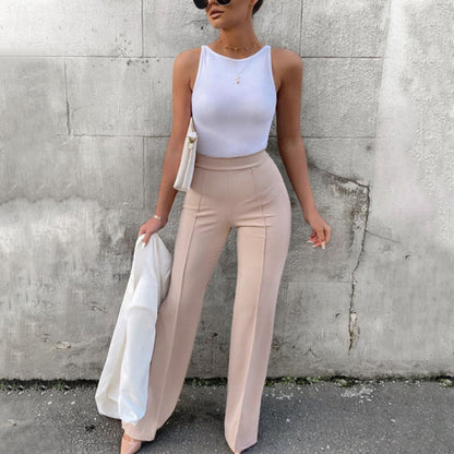 Women Fashion Casual Solid Color Wide Leg Micro-Flared Pants