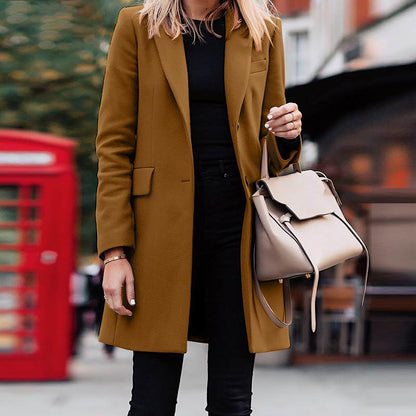 Autumn Winter Women Fashion Casual Solid Color Lapel Long Blazer Jacket