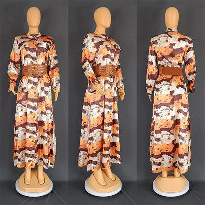 Vestido informal con estampado floral y cinturón para mujer, talla grande