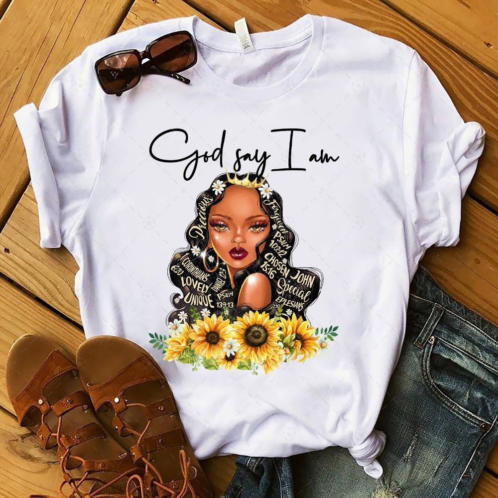 Camiseta informal de manga corta con estampado de dibujos animados para mujer