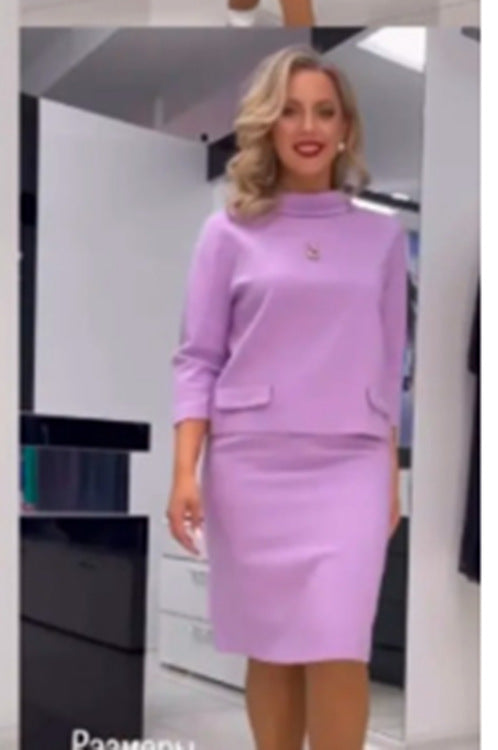 Conjunto de dos piezas formado por top y falda de manga larga y cremallera trasera, color liso, informal, a la moda para mujer