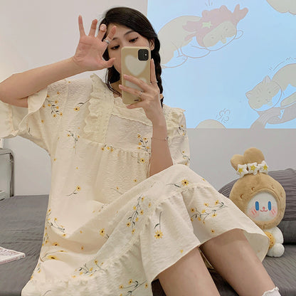 Pijama informal sencillo de algodón con estampado de manga corta para mujer