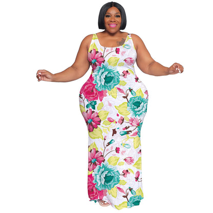 Women Casual Vacation U-Neck Sleeveless Floral Printed Dress