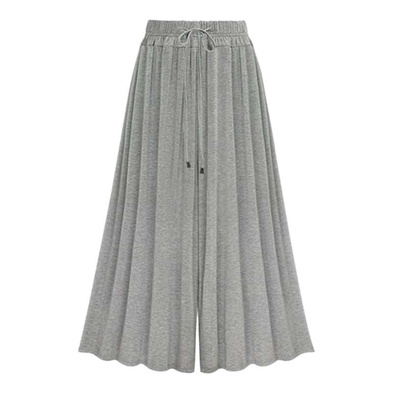 Women Casual Solid Color High Waist Drawstring Wide Leg Pants