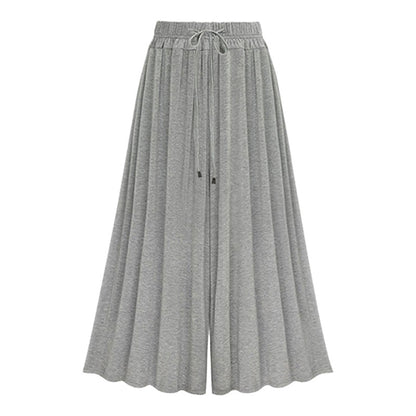 Women Casual Solid Color High Waist Drawstring Wide Leg Pants