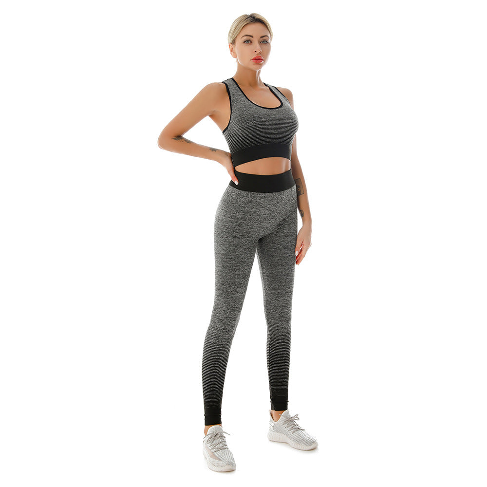 Women Fashion Casual Stretch Gradient Sports Bra High Waist Yoga Pants Two-Piece Set