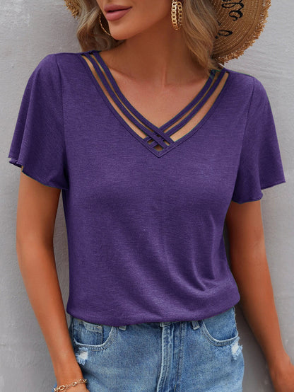 Camiseta informal de verano para mujer, con cuello en V y manga corta