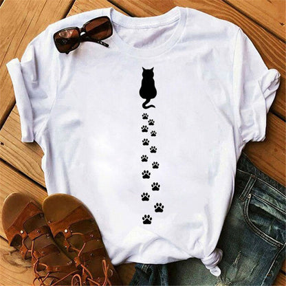 Camiseta informal de manga corta con estampado de garra de perro pintada a mano para mujer