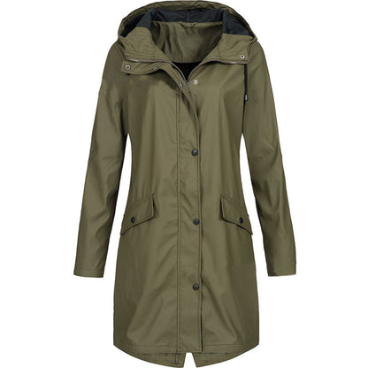Plus Size Fashion Casual Autumn Winter Women Outdoor Solid Color Hooded Trench Coat