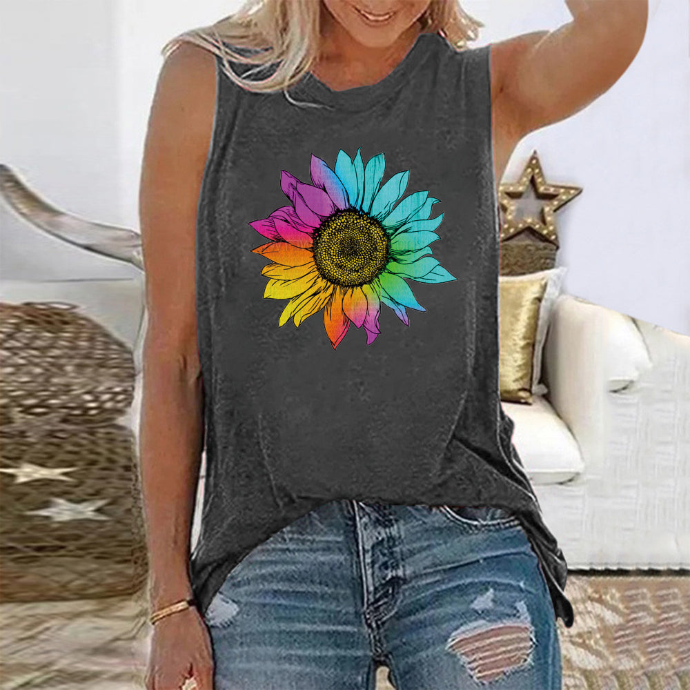 Camiseta sin mangas informal holgada de verano con estampado floral vintage para mujer