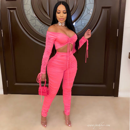 Women Fashion Sexy Casual Pleats Wrapped Pants Suits