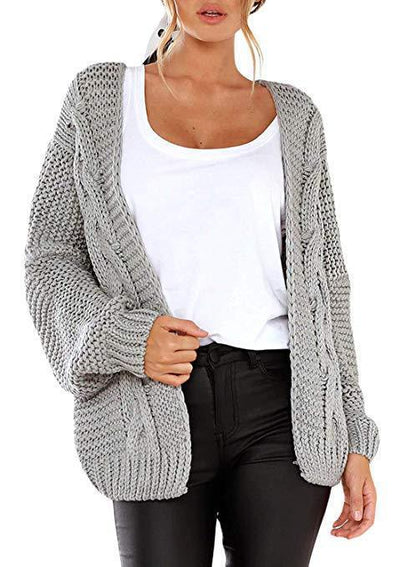 Suéter cárdigan de punto suelto de color sólido de longitud media informal para mujer de moda de invierno y otoño