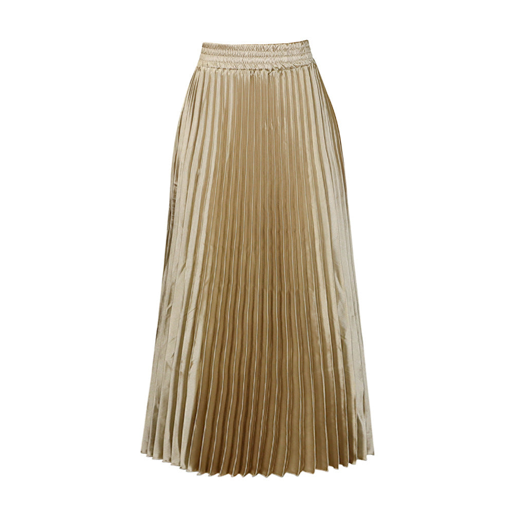 Women Fashion Casual Solid Color High Waist Pleated Skirt