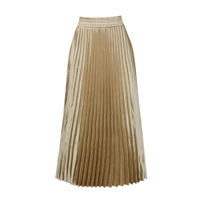 Women Fashion Casual Solid Color High Waist Pleated Skirt