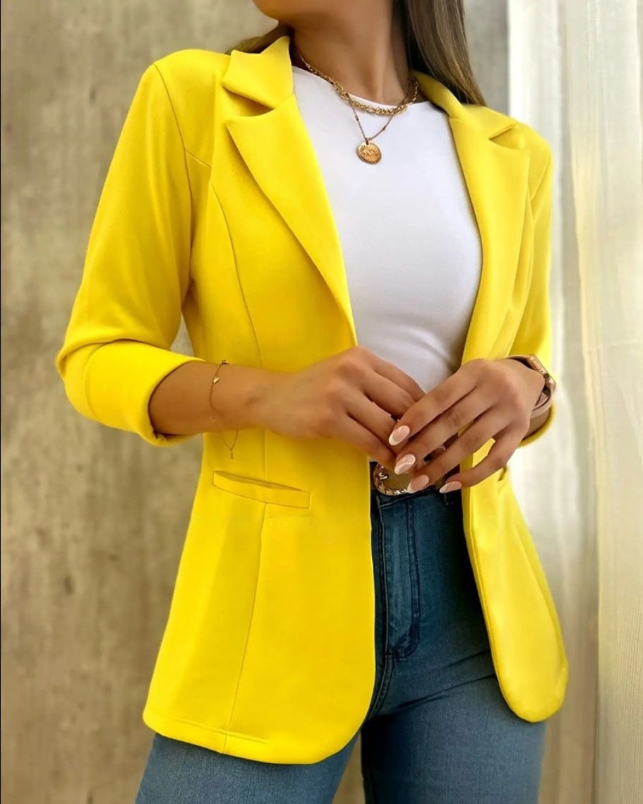 Women Casual Solid Color Lapel Long Sleeve Blazer