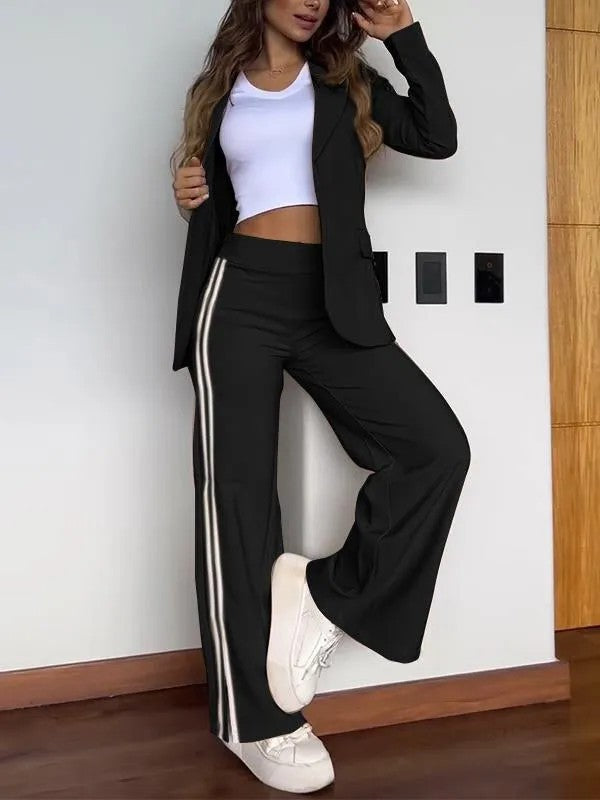 Conjunto de dos piezas de blazer, abrigo y pantalones con solapa y manga larga informal para mujer