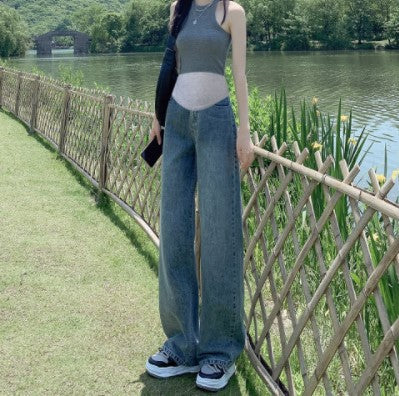 Pantalones vaqueros rectos casuales de moda para embarazadas