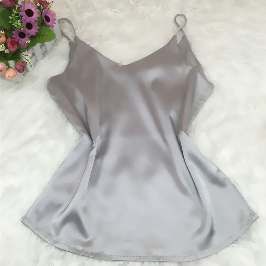 Women Casual Sleeveless Solid Color Satin Camisole