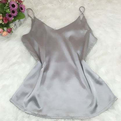 Women Casual Sleeveless Solid Color Satin Camisole