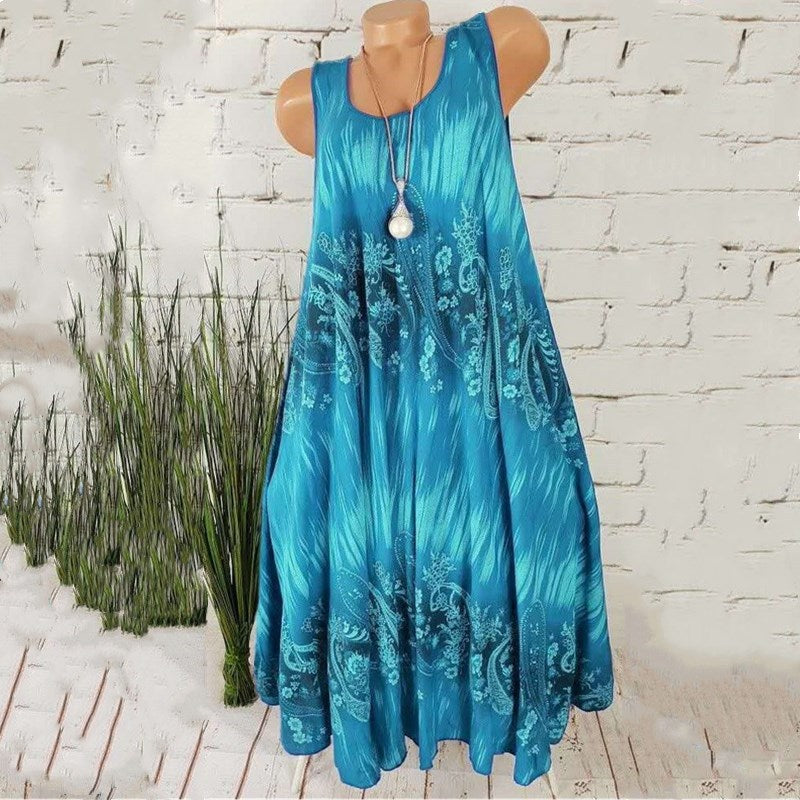 Women Summer Vintage Plus Size Casual Sleeveless Loose A-line Dresses