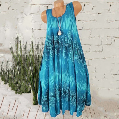 Women Summer Vintage Plus Size Casual Sleeveless Loose A-line Dresses