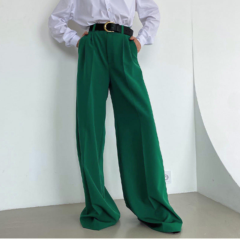 Women Basic Solid Color Casual High Waist Wide-Leg Mopping Pants