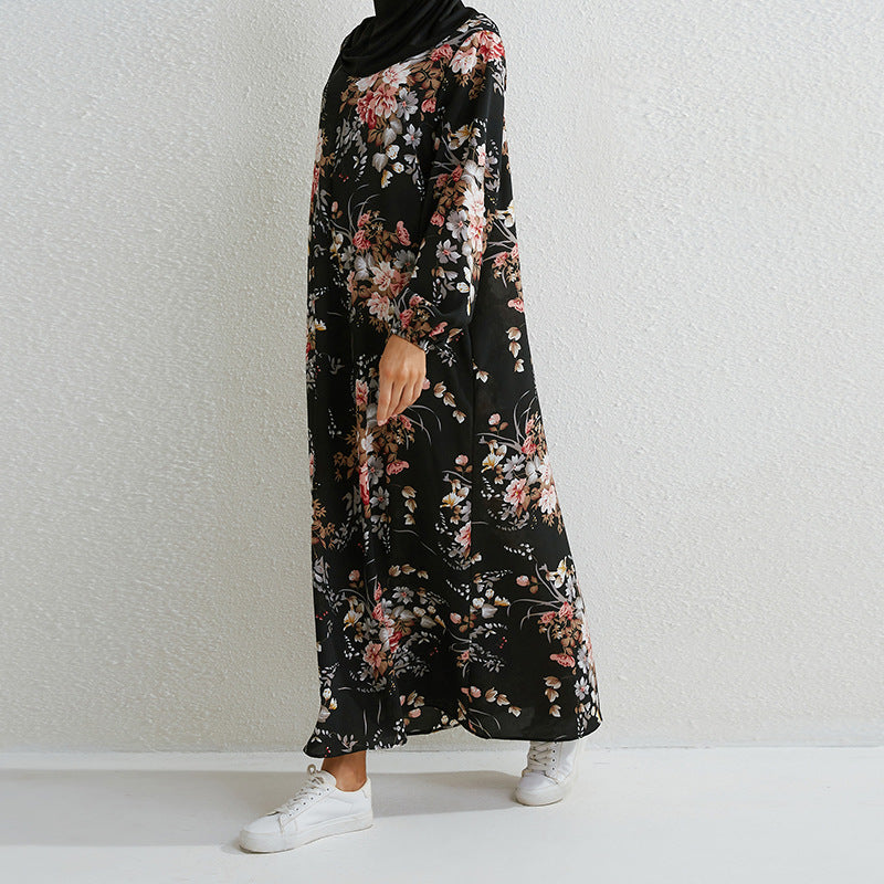 Vestido largo abaya informal holgado de manga larga de color liso para mujer