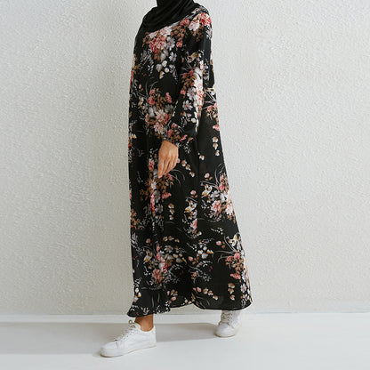 Vestido largo abaya informal holgado de manga larga de color liso para mujer