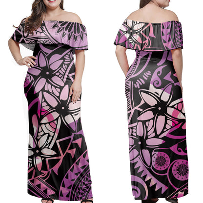 Women Fashion Casual Loose Printed Off-Shoulder Dress