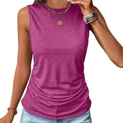 Women Summer Solid Color Sleeveless Round Neck Loose Casual Basic Tank Top