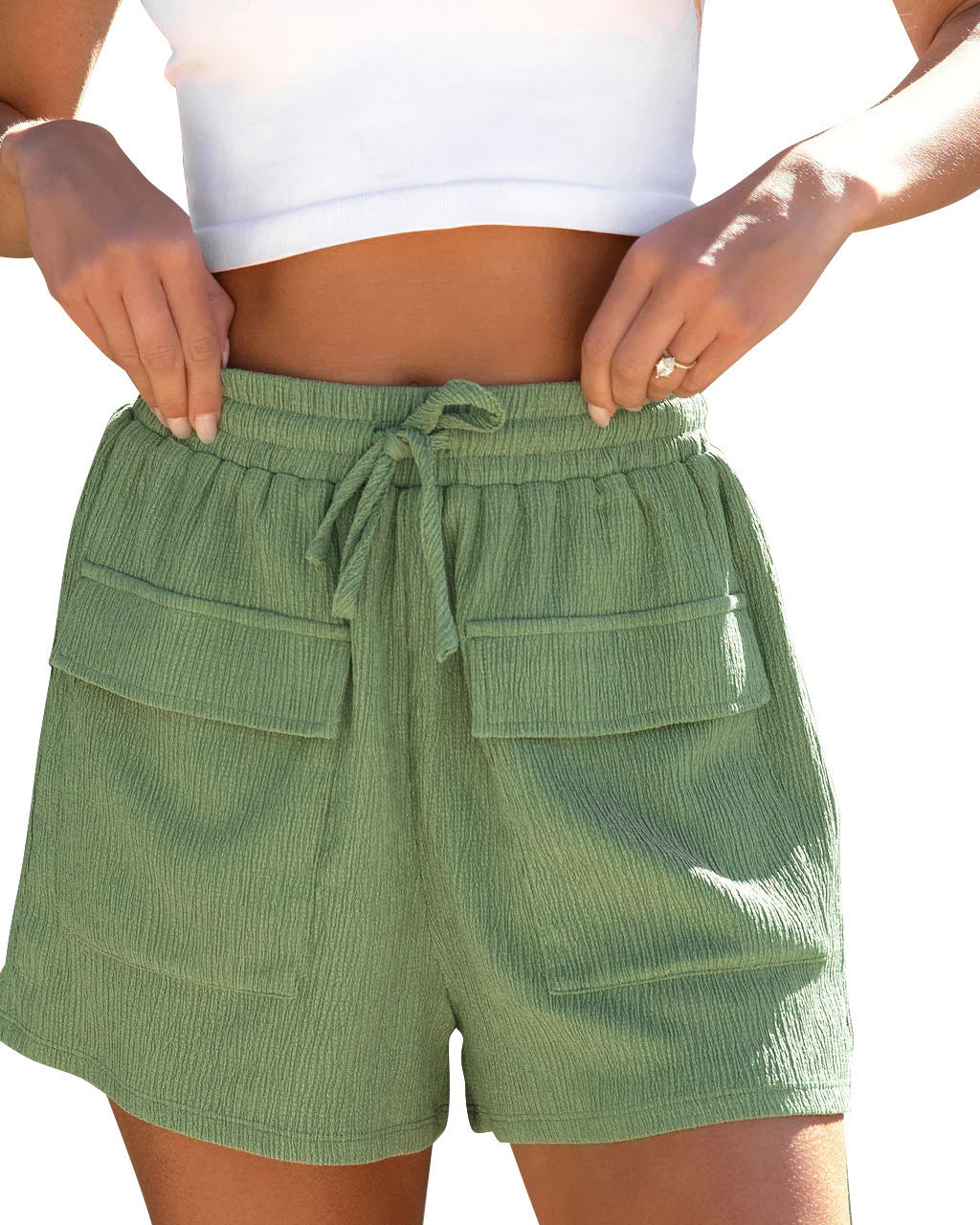 Pantalones cortos con cordón de color sólido, transpirables e informales, a la moda para mujer