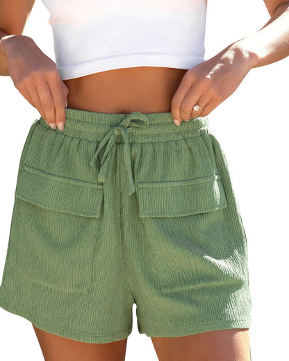 Pantalones cortos con cordón de color sólido, transpirables e informales, a la moda para mujer