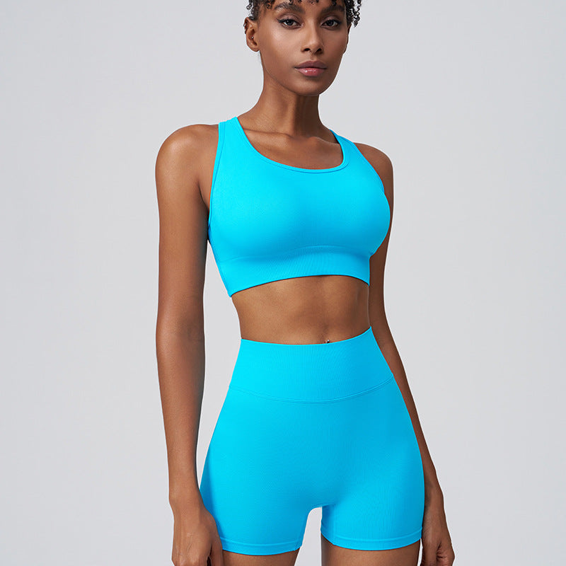 Summer Women Casual Sports Fitness Running Bra High Waist Hip Shorts Two-Piece Set