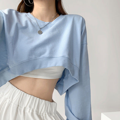 Women Basic Casual Edgy Long Sleeve Autumn Solid Color Crop Top