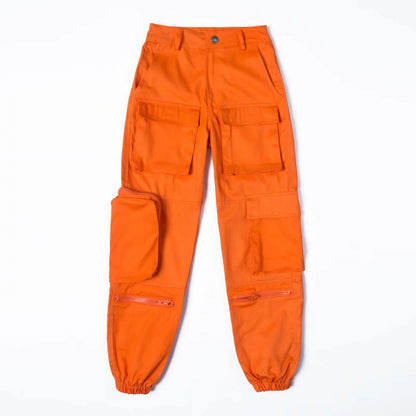 Fashion Women Multi-Pocket Loose Overalls High Waist Casual Solid Color Loose Jogger Pants