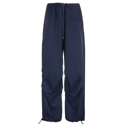 Summer Women Personality Solid Color Tooling Pocket Casual Wide-Leg Casual Pants