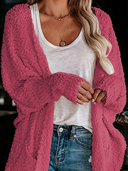 Abrigo de punto con bolsillos de felpa de color liso informal a la moda para mujer